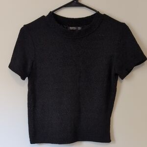 Bershka Black Short Sleeve Textured Knit Tee